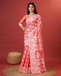 Vibrant Peach Cotton Silk Saree