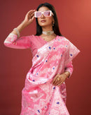 Embellished Pink Cotton Silk Saree