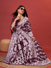 Sonorous Wine Cotton Silk Saree