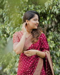Gossamer Maroon Soft Silk Saree