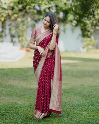 Gossamer Maroon Soft Silk Saree