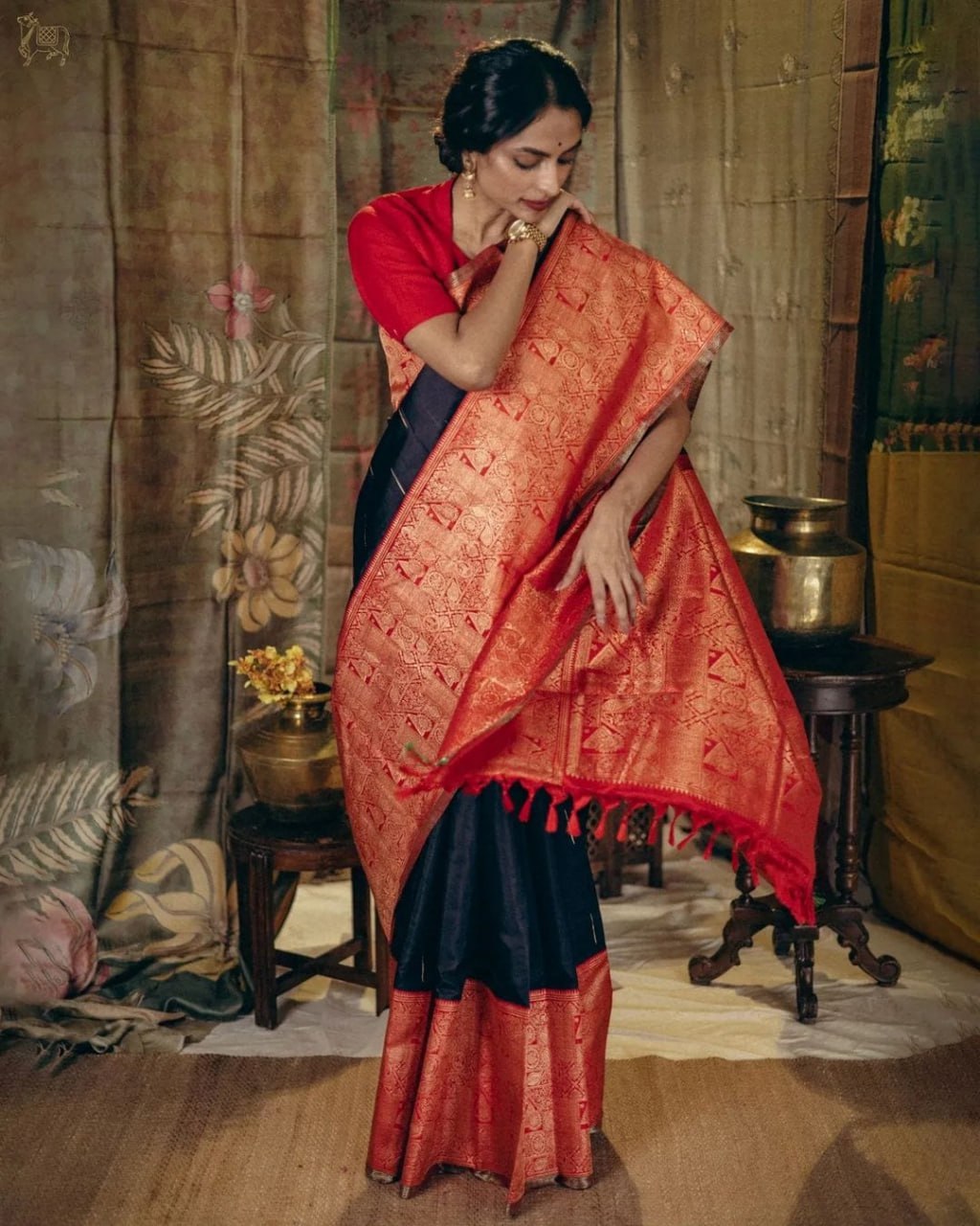 Embrocation Black Soft Silk Saree