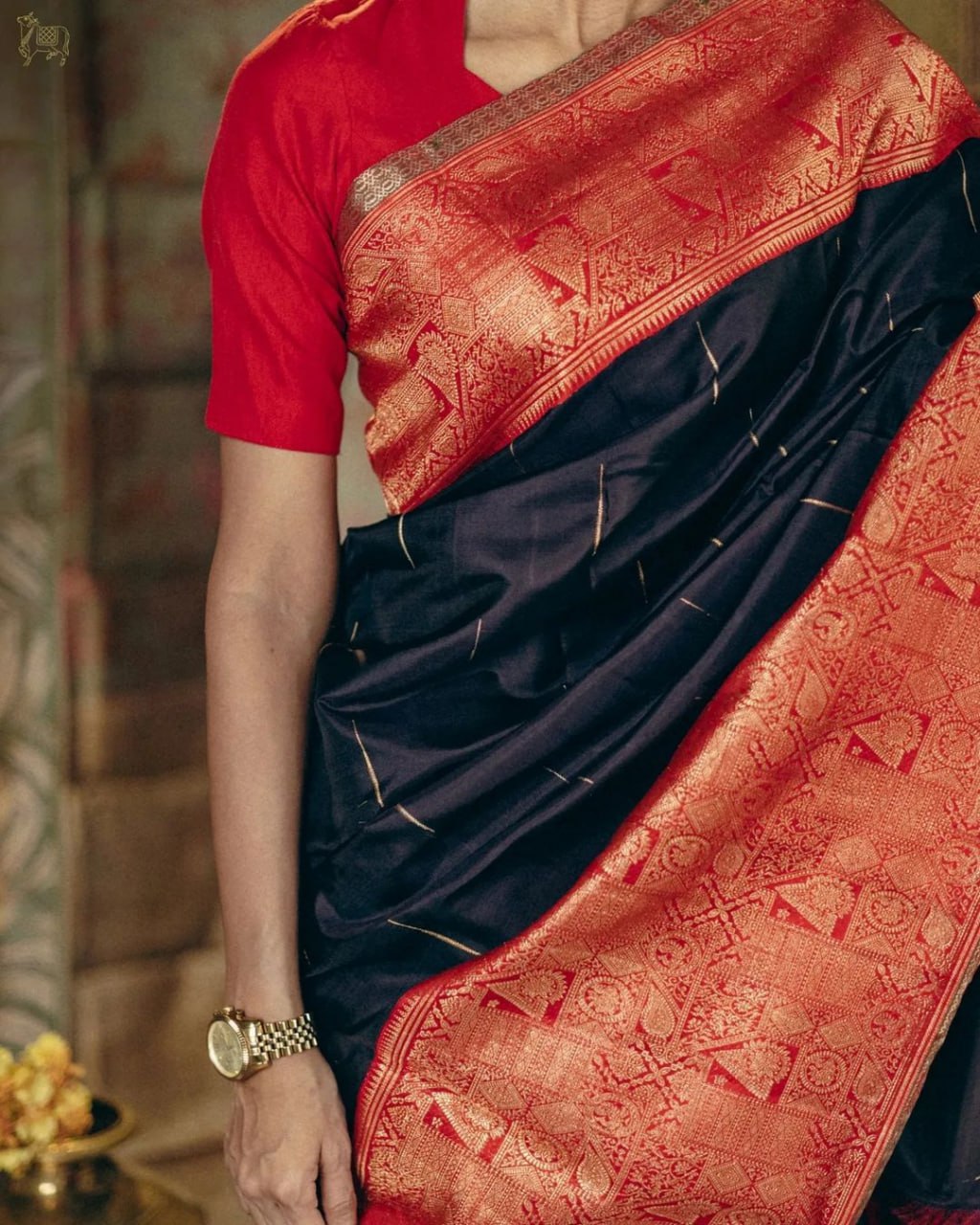 Embrocation Black Soft Silk Saree