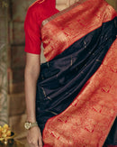 Embrocation Black Soft Silk Saree