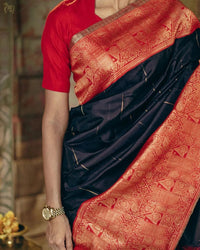 Embrocation Black Soft Silk Saree