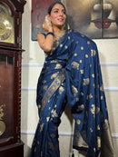 Opulent Navy Blue Soft Silk Saree
