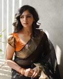 Flamboyant Black Cotton Silk Saree