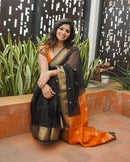 Flamboyant Black Cotton Silk Saree