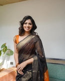 Flamboyant Black Cotton Silk Saree