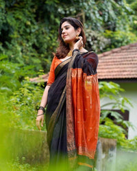 Flamboyant Black Cotton Silk Saree