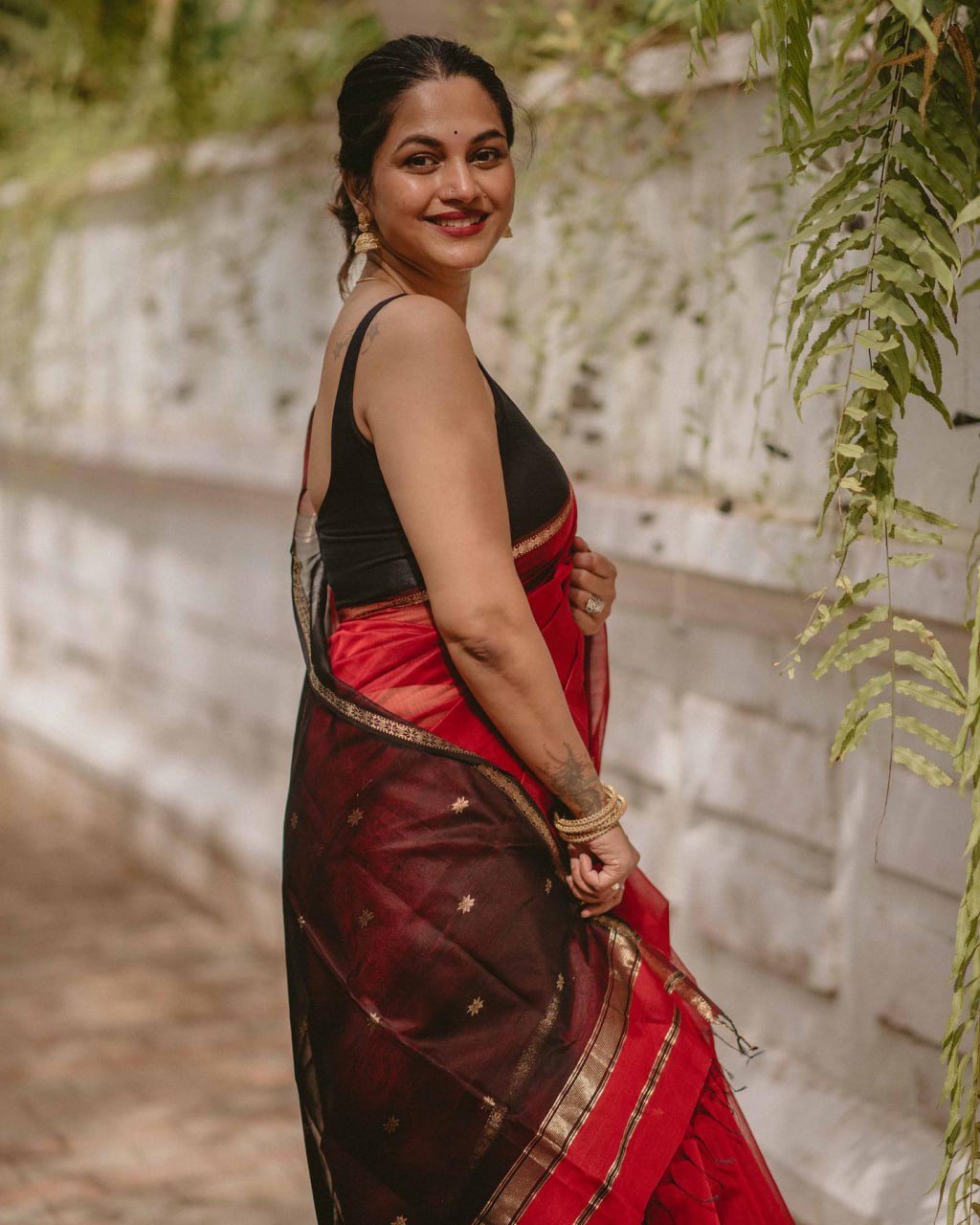 Efflorescence Red Cotton Silk Saree