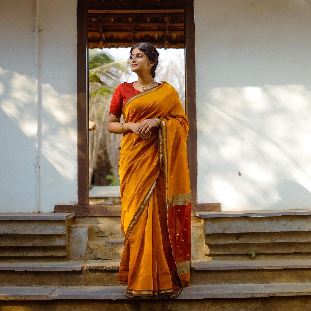 Serendipity Yellow Cotton Silk Saree