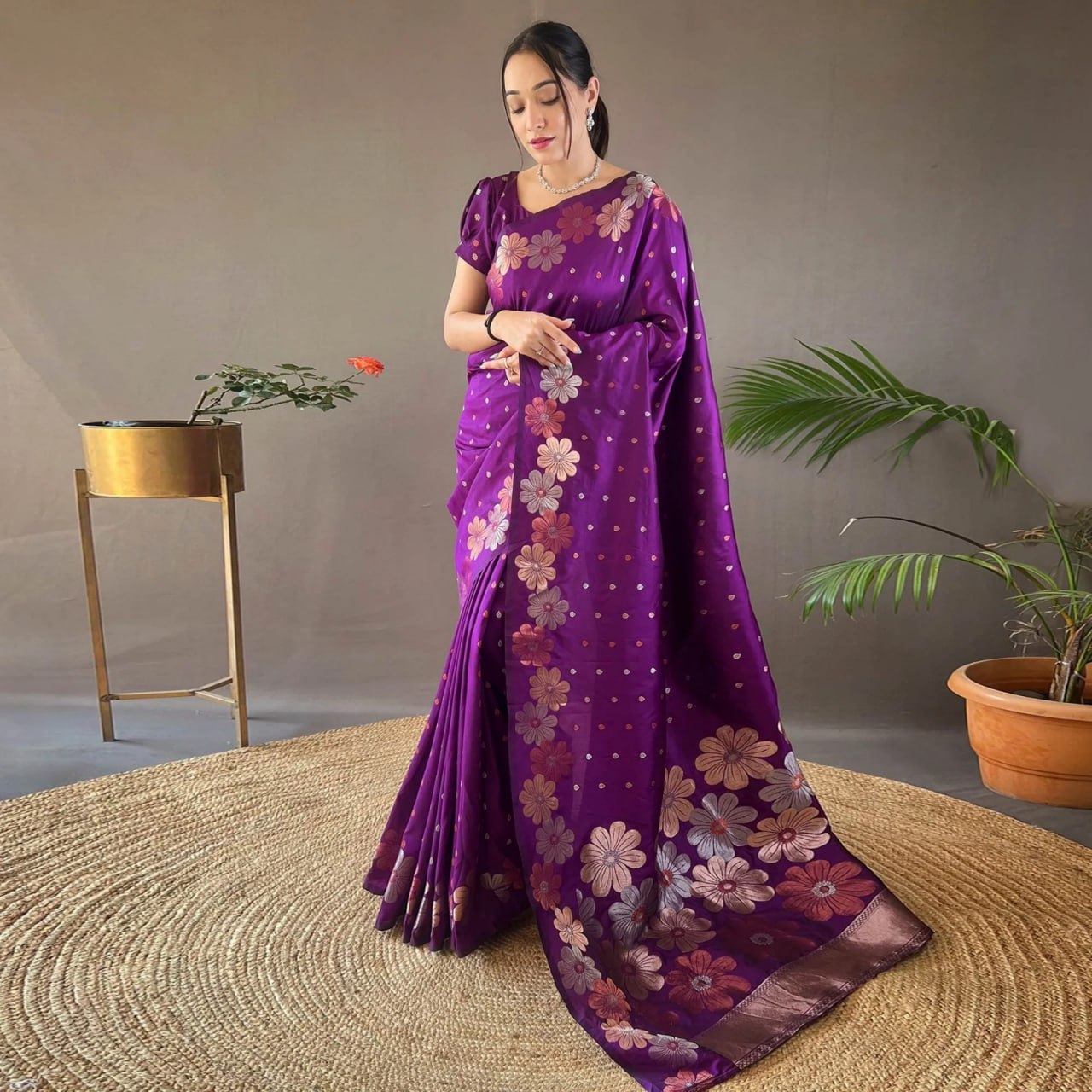 Blooming Purple Soft Banarasi Silk Saree