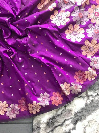 Blooming Purple Soft Banarasi Silk Saree