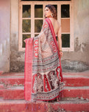 Peach & pink Floral Printed Cotton Silk Saree