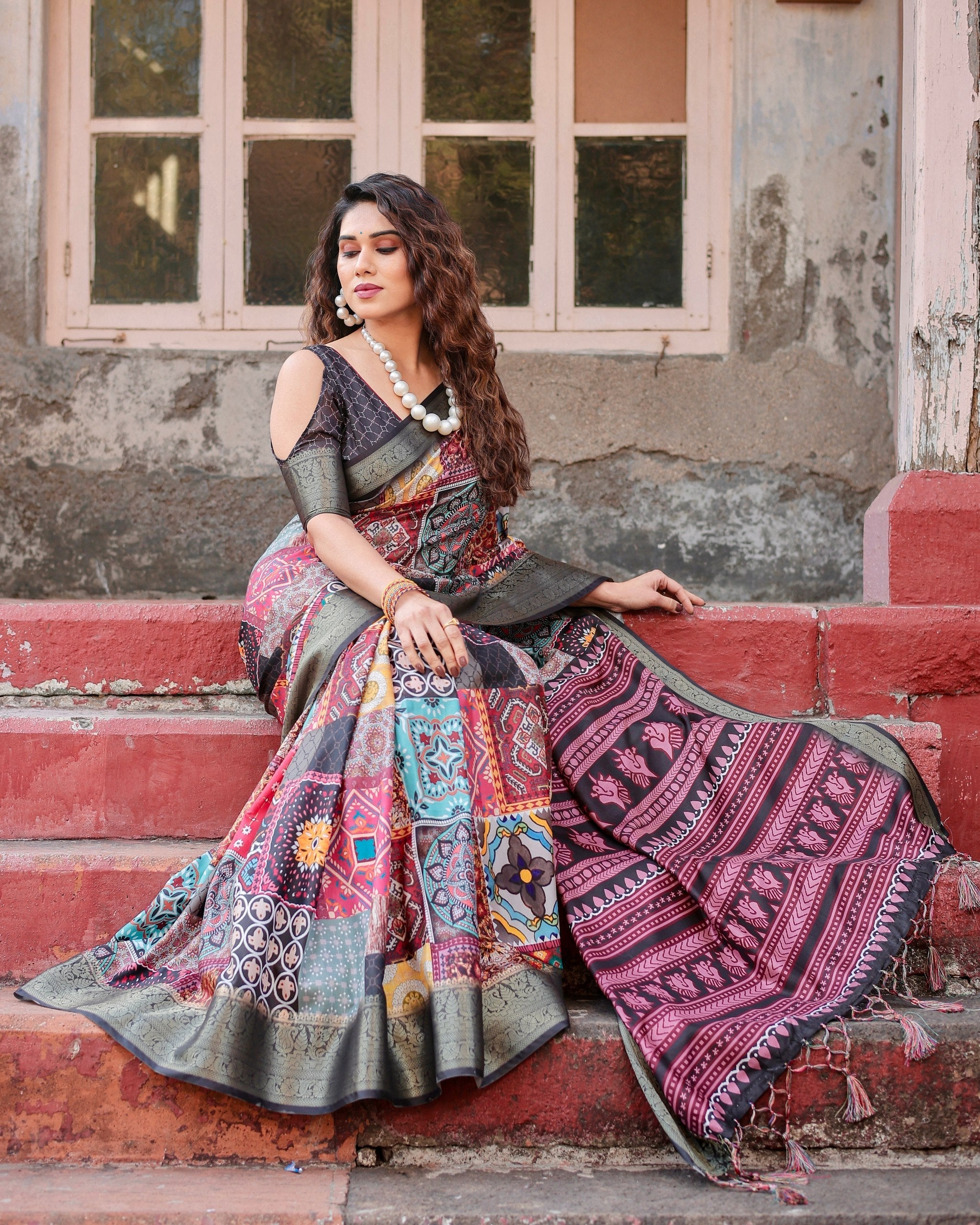 Multi Floral Printed Cotton Silk Saree
