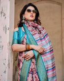 Maroon & Green Floral Printed Cotton Silk Saree
