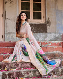 Cream Floral Printed Cotton Silk Saree
