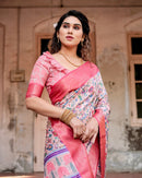 Light Pink Floral Printed Cotton Silk Saree