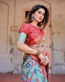 Apricot Beige Floral Printed Cotton Silk Saree