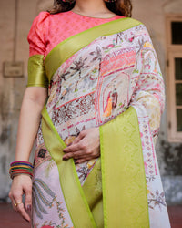 Multi Color Floral Printed Cotton Silk Saree