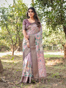 Peach Blush Floral Printed Cotton Silk Saree