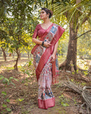 Pale Pink Floral Printed Cotton Silk Saree
