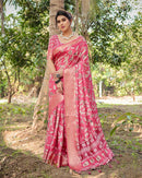 Amaranth Red Floral Printed Cotton Silk Saree