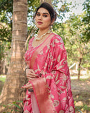 Amaranth Red Floral Printed Cotton Silk Saree
