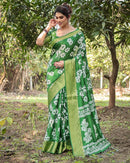 Kelly Green Floral Printed Cotton Silk Saree