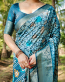 Rama Color Floral Printed Cotton Silk Saree