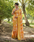 Yellow Color Floral Printed Cotton Silk Saree