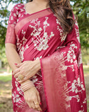 Deep Rose Floral Printed Cotton Silk Saree
