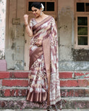Brown Floral Printed Cotton Silk Saree