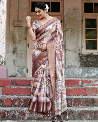 Brown Floral Printed Cotton Silk Saree