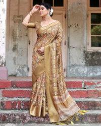 Cream Floral Printed Cotton Silk Saree