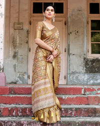 Cream Floral Printed Cotton Silk Saree