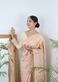 Cream Zari Woven Lichi Silk Saree