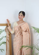 Cream Zari Woven Lichi Silk Saree