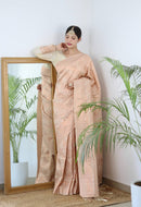 Cream Zari Woven Lichi Silk Saree