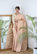 Cream Zari Woven Lichi Silk Saree