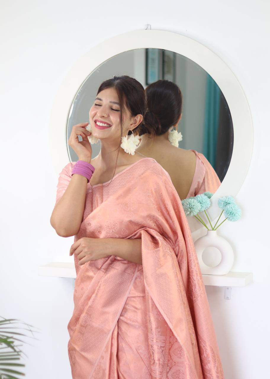 Cream Zari Woven Lichi Silk Saree