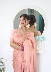 Cream Zari Woven Lichi Silk Saree