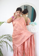 Cream Zari Woven Lichi Silk Saree