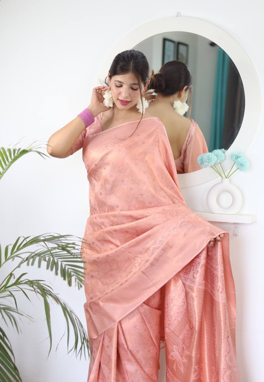 Cream Zari Woven Lichi Silk Saree