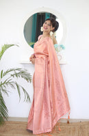 Cream Zari Woven Lichi Silk Saree