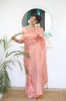 Cream Zari Woven Lichi Silk Saree