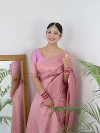 Cream Zari Woven Lichi Silk Saree