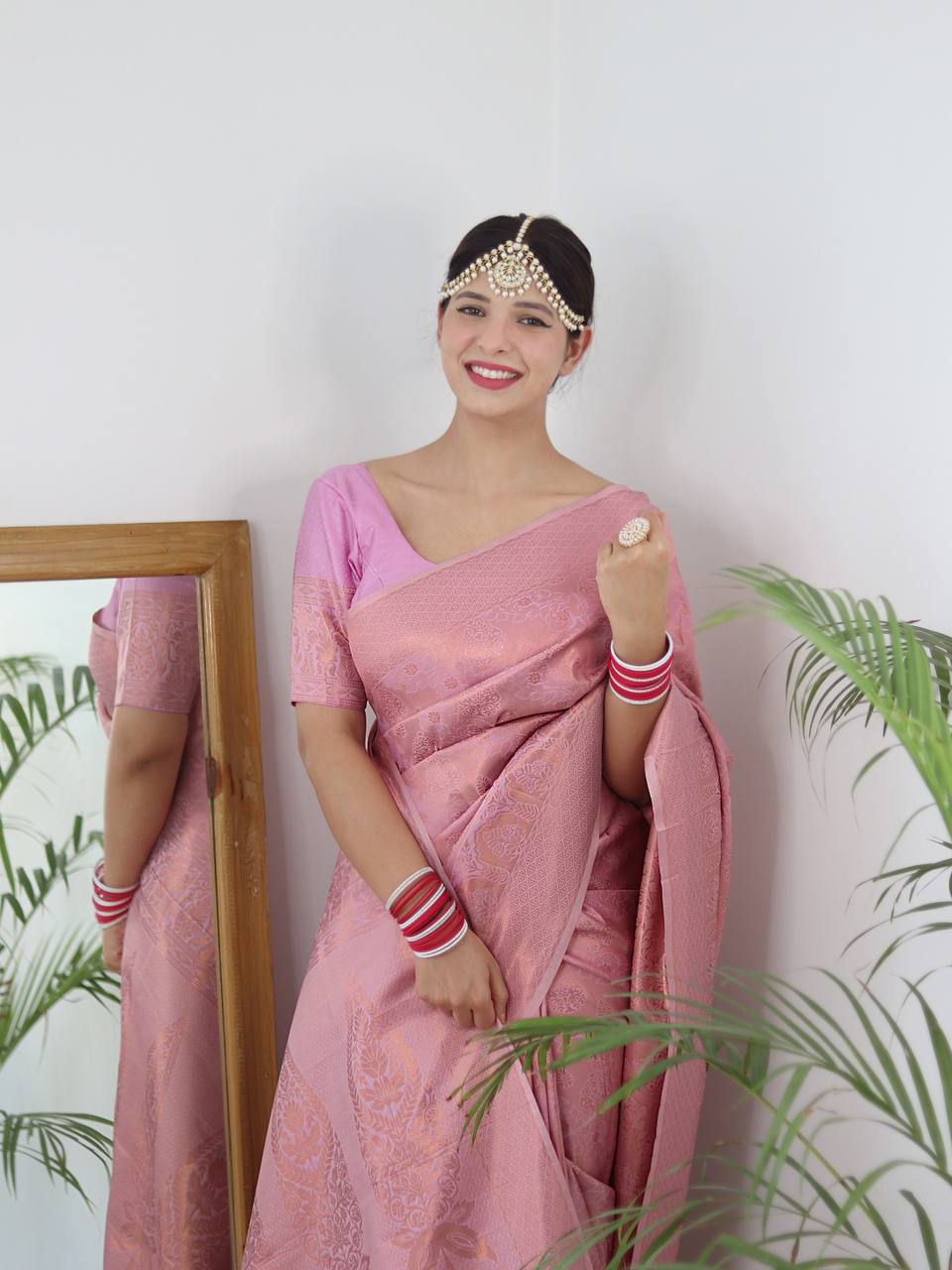 Cream Zari Woven Lichi Silk Saree