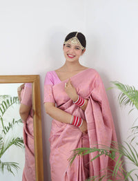 Cream Zari Woven Lichi Silk Saree